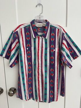 Vtg Southern Classics Southwestern Aztec Button Up Shirt Mens M Boho Festival